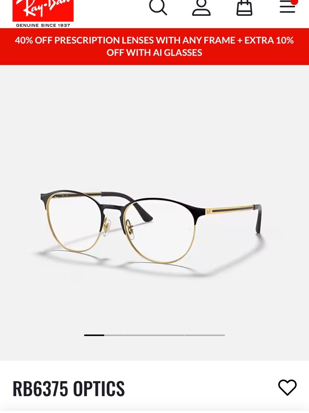 Ray-Ban Black and Gold Round Optical Glasses